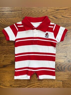 Two Feet Ahead Boys Georgia Bulldogs Red & White Striped Polo Baby Romper 6 Mths